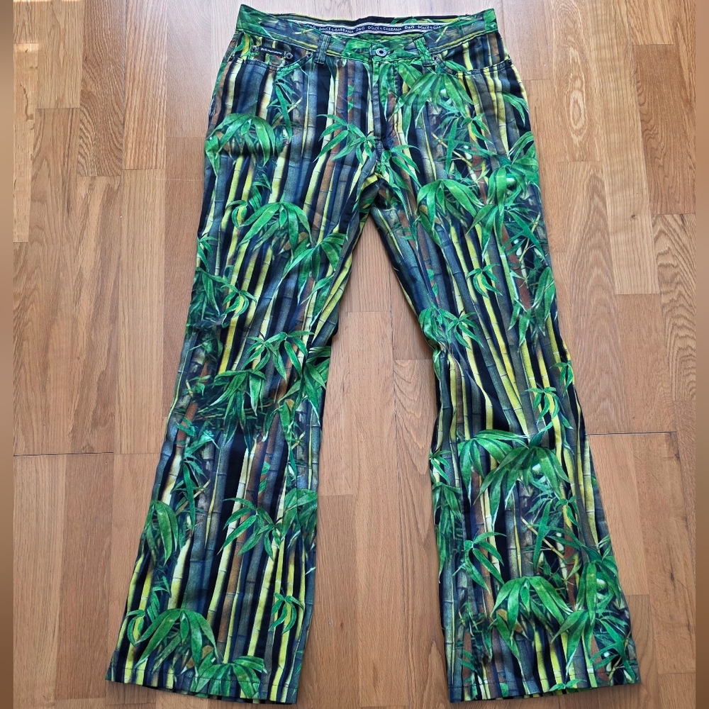 Dolce & Gabbana Green Multicolor Tropical Print Pants